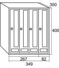 Medidas de buzones Prisma acceso Frontal, g4, 349x400x300 mm. Formato Libro con carga frontal.