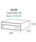 Medidas del buzón Infinity H2100, tamaño revistero de frente A4 y tamaño de bocacarta.