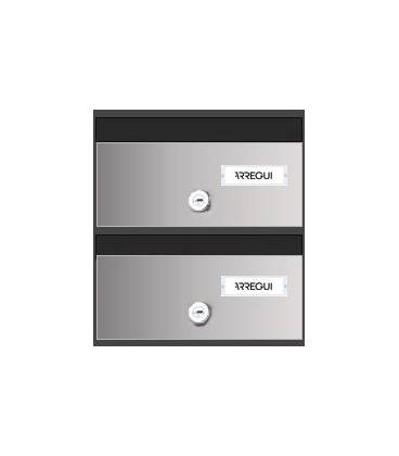 Buzones Adapta, H3920-05, con baterías de 2 buzones. Cuerpo de acero lacado negro y puerta de acero inoxidable Inox Satinado