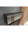 Agrupación de 17 buzones Libro V1100-04. Cuerpo Negro y puerta Inox Satinado. Colgados en la pared.