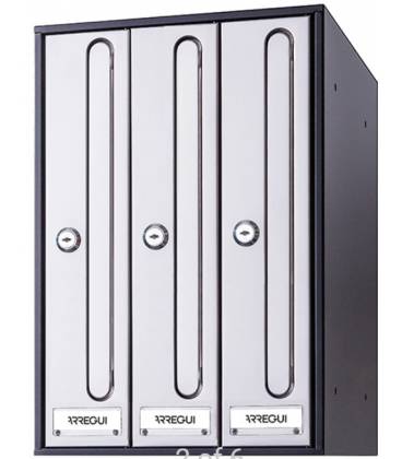 Buzón FRONT V1630-04- Con cuerpo de acero lacado NEGRO y puerta de acero inoxidable INOX SATINADO. Batería de 3