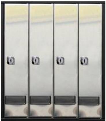 Buzones BTV, Serie Prisma -acceso superior, 46106. Con cuerpo en acero pintado negro y puerta en acero inox brillo. G4