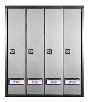 Buzones btv, Serie Prisma-acceso-superior 46129, con cuerpo en acero pintado negro y puerta en acero Plata - g4