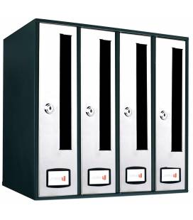 Buzón Joma, AZ 90 FRONT -71084- Cuerpo y puerta en acero electrocincado NEGRO / INOX BRILLO AISI 430, (4 unidades)
