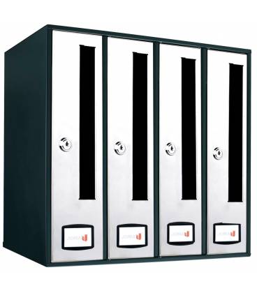 Buzón Joma, AZ 90 FRONT -71084- Cuerpo y puerta en acero electrocincado NEGRO / INOX BRILLO AISI 430, (4 unidades)