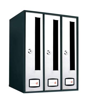 Buzón Joma AZ 90 FRONT- 71074- Con cuerpo y puerta en acero electrocincado NEGRO / INOX BRILLO AISI 430- 3 UNIDADES