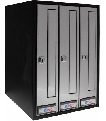 Buzones BTV Prisma Acceso Frontal 36310, cuerpo en acero negro pintado y puerta en acero Inox, G3. Carga Frontal.