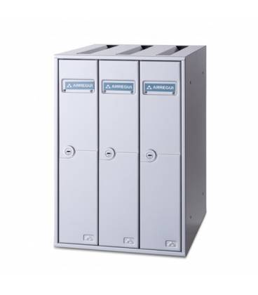 Buzones Libro V1130-02 - Batería de tres buzones, Con cuerpo y puerta de acero lacado PLATA.