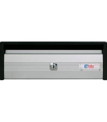Buzón Troya Btv 11441, cuerpo negro pintado y puerta en pintura aluminio. apto para el interior. Antivandálico.
