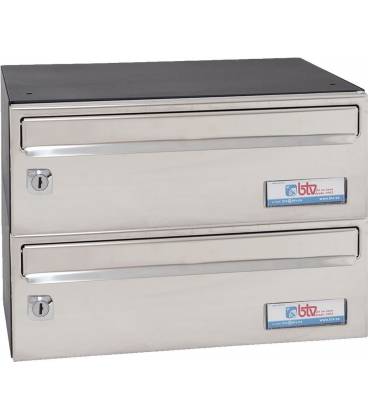 Buzones BTV Barajas 26346, cuerpo negro pintado y puerta acero Inox Brillo G2