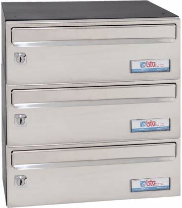 Buzones BTV Barajas 36346, cuerpo negro pintado y puerta color Inox Brillo G3