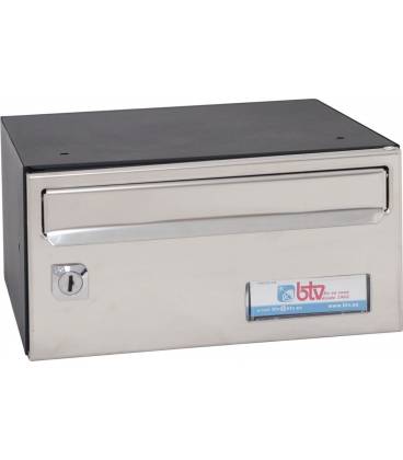 Buzones btv Barajas 16726, cuerpo negro pintado y puerta de acero color Inox Brillo G1, para interior.