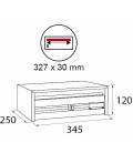 Tamaño revistero de boca, medidas de buzones Troya 345x120x250 mm y medidas de ranura carta 327x30 mm 