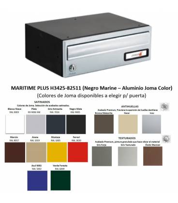 Buzón Joma horizontal apto para el exterior, Maritime Plus H3425 - 82511 (Negro Marine - Aluminio JomaColor)