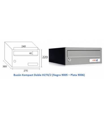 Buzón Kompact H270/2 - 81310- cuerpo en acero electrocincado Negro y puerta en acero electrocincado Plata