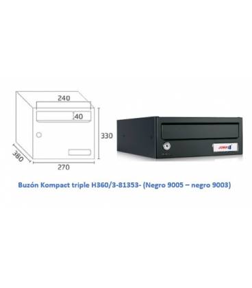 Buzón Kompact H270/3 -81353- Cuerpo en acero electrocincado Negro y Puerta en acero electrocincado Negro