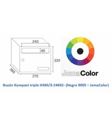 Buzón Kompact H270/3 -24692- Cuerpo de acero electrocincado Negro y puerta en acero electrocincado JomaColor