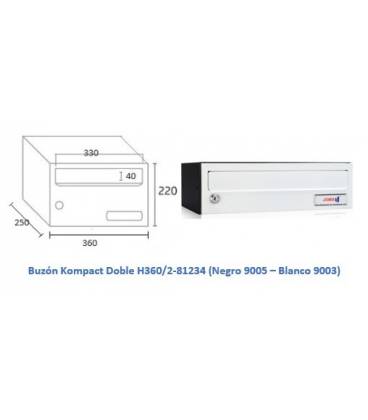 Buzón Kompact H360/2- 81234-(doble altura). Cuerpo de acero electrocincado Negro y puerta de acero electrocincado Blanco