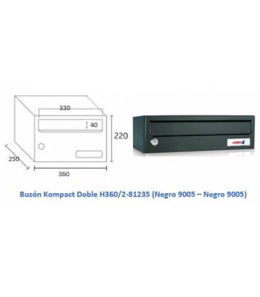 Buzón Kompact H360/2- 81235- (Doble altura). Cuerpo en acero electrocincado Negro y puerta en acero electrocincado Negro