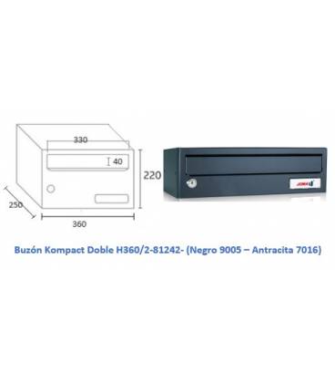 Buzón kompact H360/2 -81242- cuerpo en acero electrocincado Negro y puerta en acero electrocincado Antracita