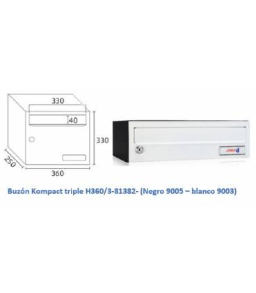 Buzón Kompact H360/3 -81382- de acero electrocincado Negro y acero electrocincado Blanco