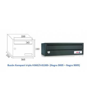 Buzón Kompact H360/3 - 81383- Con cuerpo en acero electrocincado Negro y Puerta en acero electrocincado Negro
