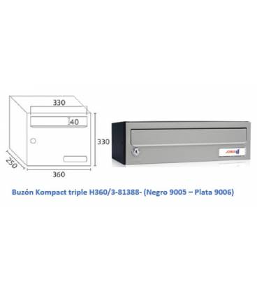 Buzón Kompact H360/3 - 81388- Con cuerpo en acero electrocincado Negro y puerta en acero electrocincado Plata