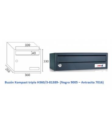 Buzón Kompact H360/3 -81389- con cuerpo en acero electrocincado Negro y puerta en acero electrocincado Antracita
