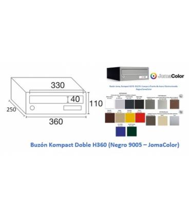 Buzón Kompact H360- 81279- cuerpo en acero electrocincado negro y puerta en acero electrocincado JomaColor (color a elegir)