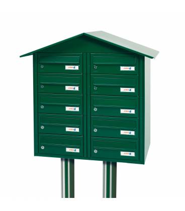 Buzón Joma, BCP 10 -85270- de cuerpo y puerta de acero electrocincado con soporte verde foresta 