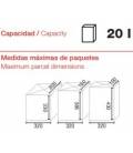 Capacidad de 2 l , y medidas máxima de paquetes.