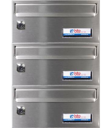 Buzón BTV, BARAJAS - 36727 -Con cuerpo de acero pintado negro y puerta de acero inoxidable Inox Mate G3, para interior