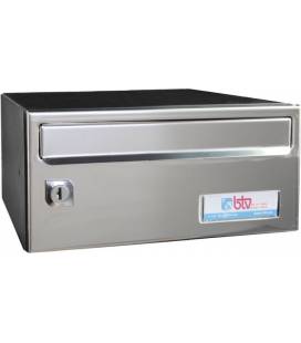 Buzón BTV, Barajas, Plata, 10329, con cuerpo de acero pintado negro y puerta de acero inoxidable plata, G1