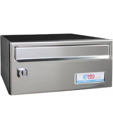 Buzón BTV, Barajas, Plata, 10329, con cuerpo de acero pintado negro y puerta de acero inoxidable plata, G1