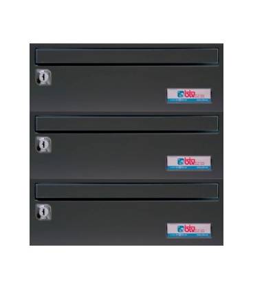 Buzón btv Barajas, 30320, cuerpo negro pintado y puerta de acero inoxidable color Negro G3, apto para el interior.