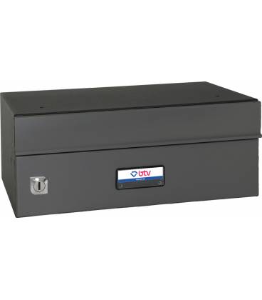 Buzones Btv, Expo, con cuerpo de acero pintado negro y puerta de aluminio pintado Antracita, Revistero de frente.