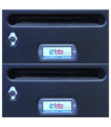 Buzón Btv, Mercurio 23510, cuerpo de acero pintado negro y puerta en acero pintado Antracita G2. Apto p/ interior