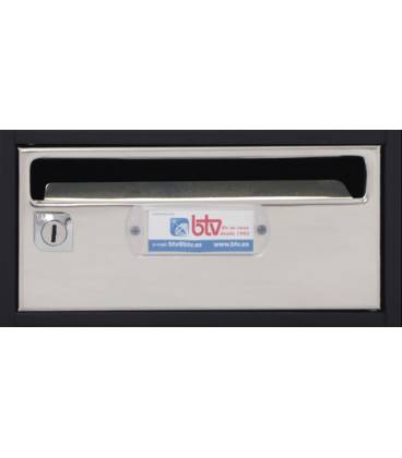 Buzón btv Moncayo 13906, cuerpo en acero pintado en negro y cuerpo en Acero Inox Brillo, G1. Aptos para el interior .