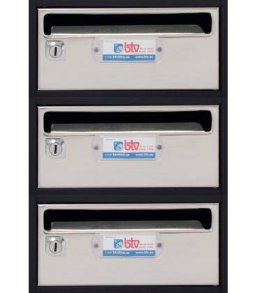 Buzón btv Moncayo 33906, cuerpo en acero pintado en negro y cuerpo en Acero Inox Brillo, G3. Aptos para el interior .