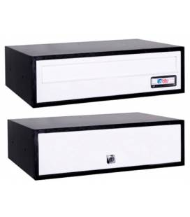 Buzón Viena (doble acceso) 11437- Con cuerpo de aluminio pintado Negro y puerta de aluminio Blanco, revistero de frente