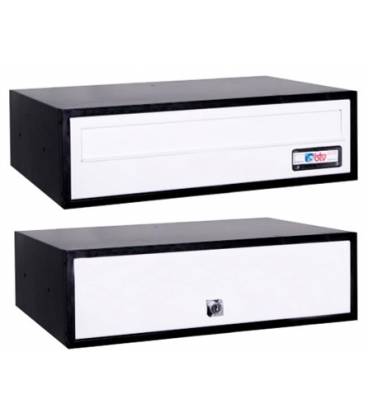 Buzón Viena (doble acceso) 11437- Con cuerpo de aluminio pintado Negro y puerta de aluminio Blanco, revistero de frente